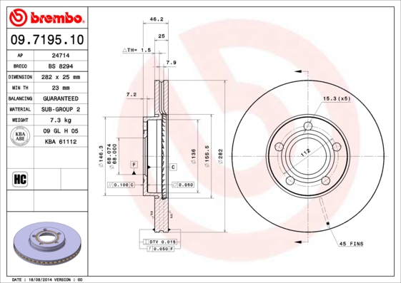 Remschijven Brembo 09.7195.10