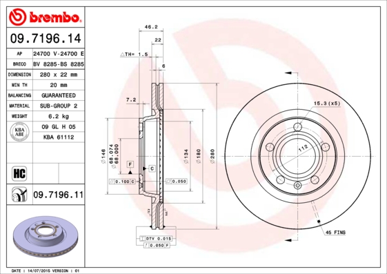 Remschijven Brembo 09.7196.11