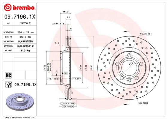 Remschijven Brembo 09.7196.1X