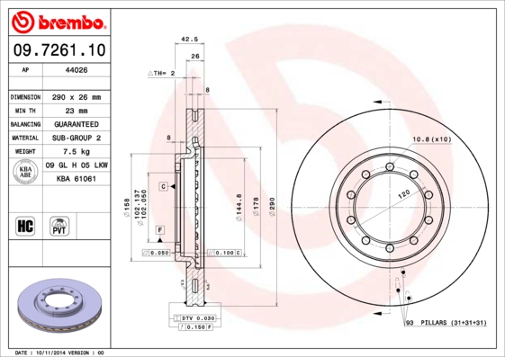 Remschijven Brembo 09.7261.10