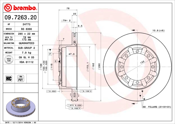 Remschijven Brembo 09.7263.20