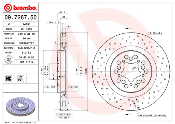 Remschijven Brembo 09.7267.50