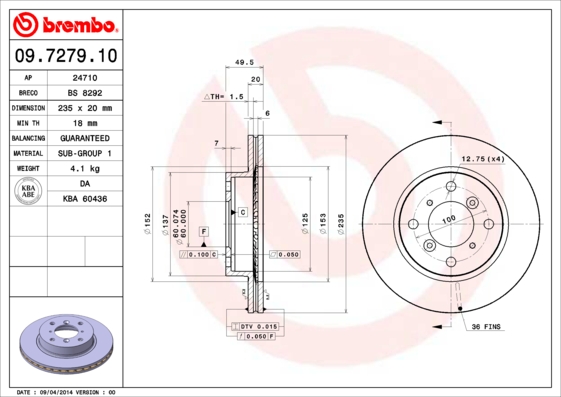 Remschijven Brembo 09.7279.10