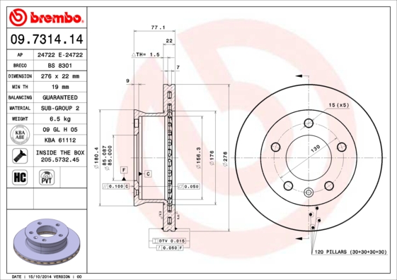 Remschijven Brembo 09.7314.14