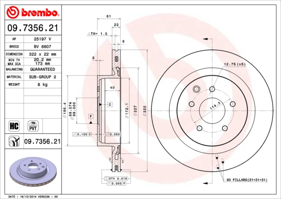 Remschijven Brembo 09.7356.21