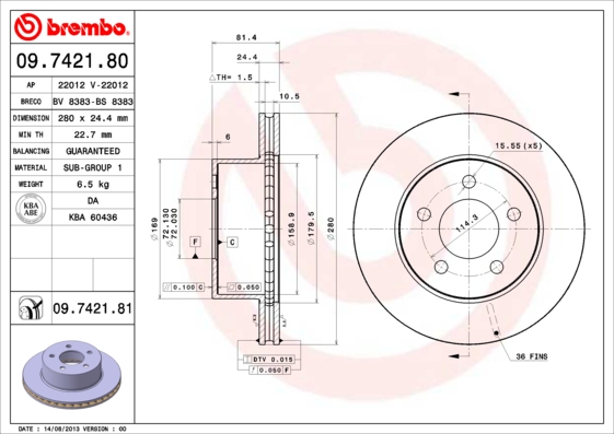 Remschijven Brembo 09.7421.81