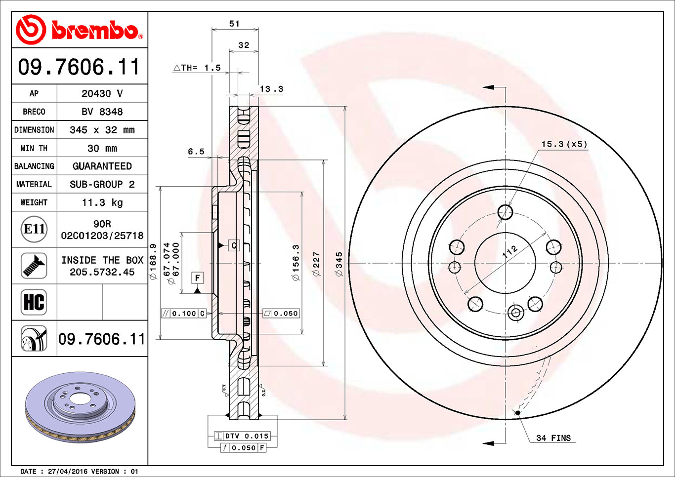 Remschijven Brembo 09.7606.11