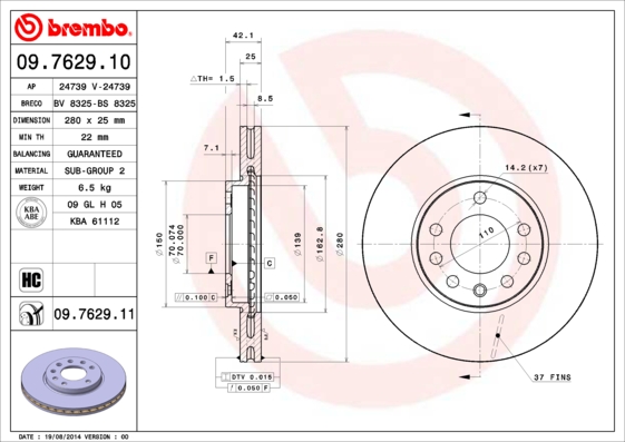 Remschijven Brembo 09.7629.11