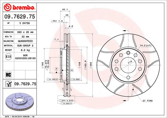 Remschijven Brembo 09.7629.75