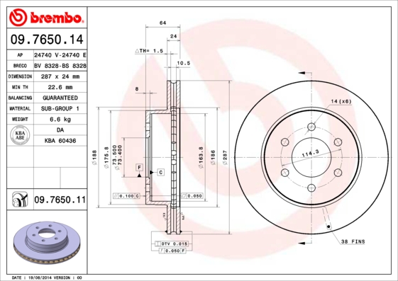 Remschijven Brembo 09.7650.11