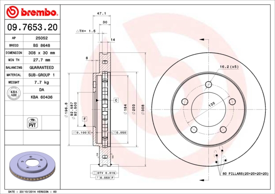 Remschijven Brembo 09.7653.20