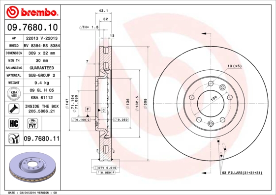 Remschijven Brembo 09.7680.11