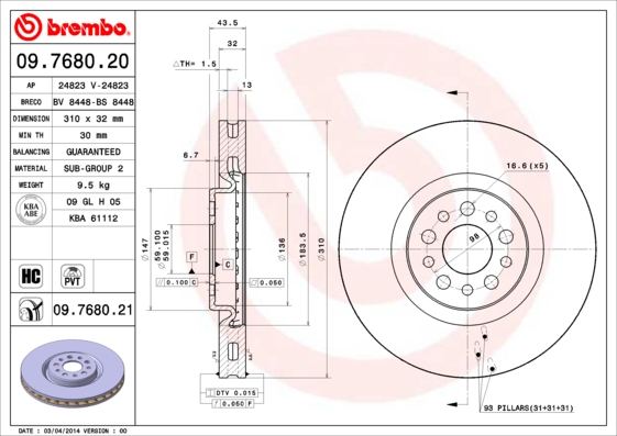 Remschijven Brembo 09.7680.21