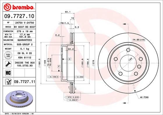 Remschijven Brembo 09.7727.11