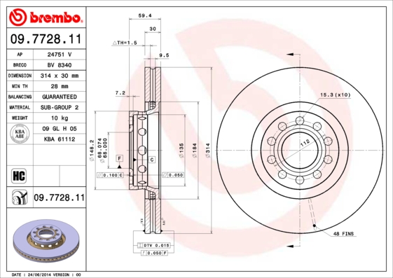 Remschijven Brembo 09.7728.11