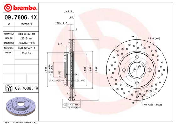 Remschijven Brembo 09.7806.1X