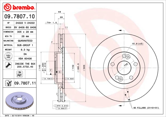 Remschijven Brembo 09.7807.11