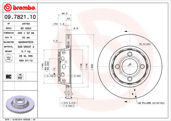 Remschijven Brembo 09.7821.10