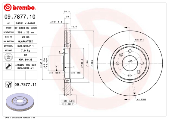 Remschijven Brembo 09.7877.11