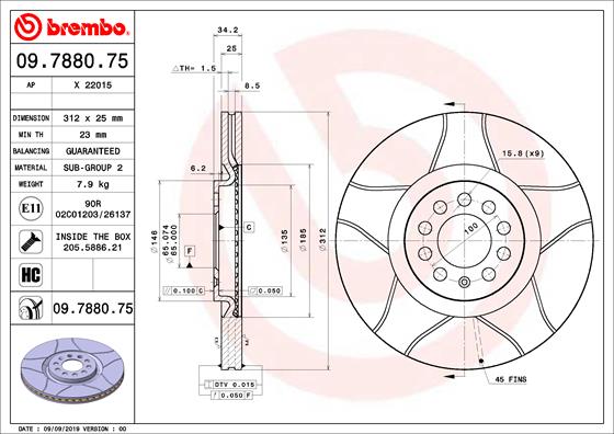 Remschijven Brembo 09.7880.75