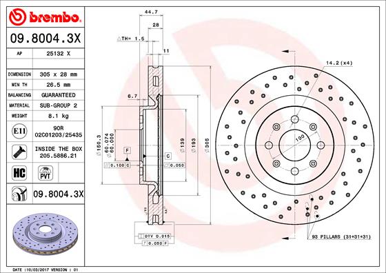 Remschijven Brembo 09.8004.3X