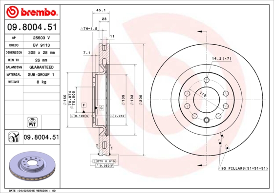 Remschijven Brembo 09.8004.51
