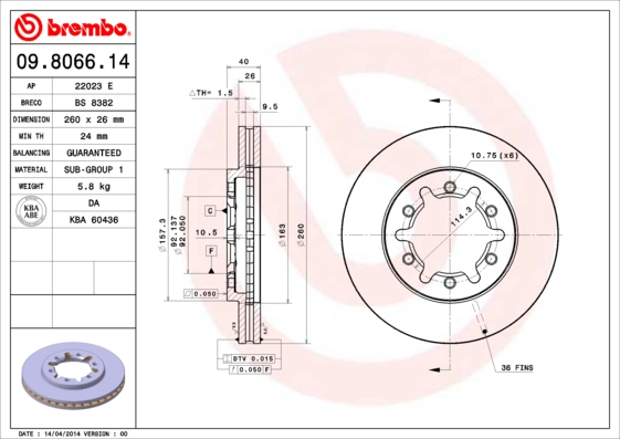 Remschijven Brembo 09.8066.14