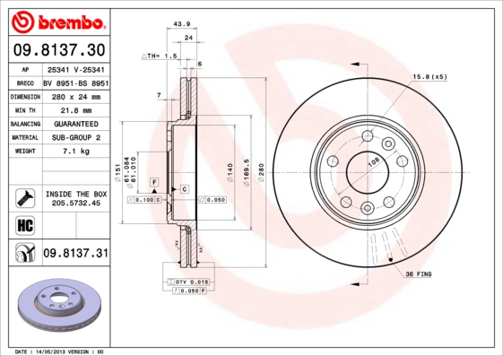 Remschijven Brembo 09.8137.31