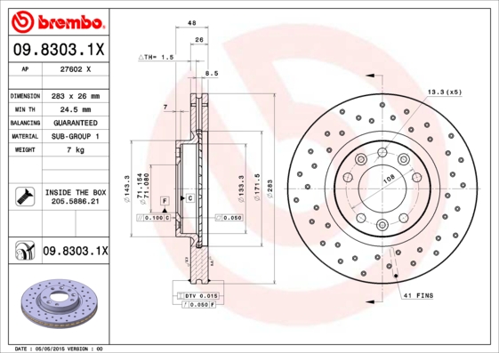 Remschijven Brembo 09.8303.1X