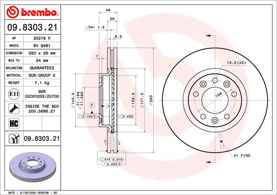 Remschijven Brembo 09.8303.21