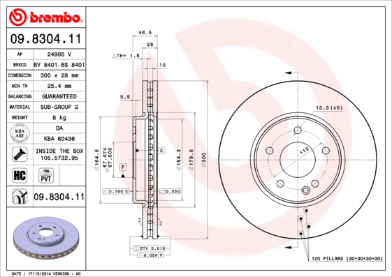 Remschijven Brembo 09.8304.11