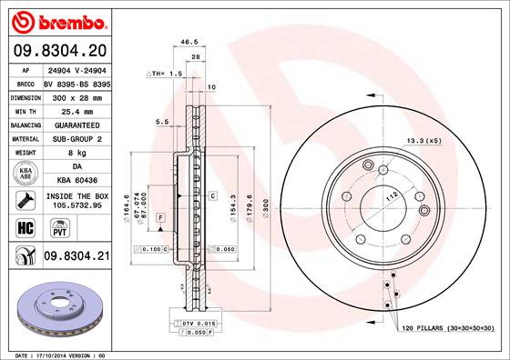 Remschijven Brembo 09.8304.21