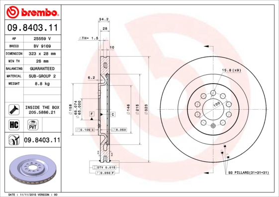 Remschijven Brembo 09.8403.11