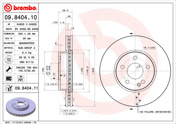 Remschijven Brembo 09.8404.11