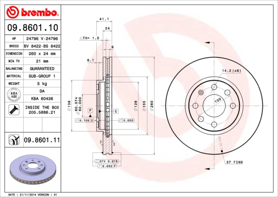 Remschijven Brembo 09.8601.11