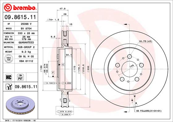 Remschijven Brembo 09.8615.11