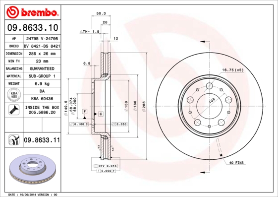 Remschijven Brembo 09.8633.11