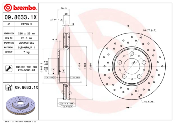 Remschijven Brembo 09.8633.1X