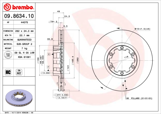 Remschijven Brembo 09.8634.10