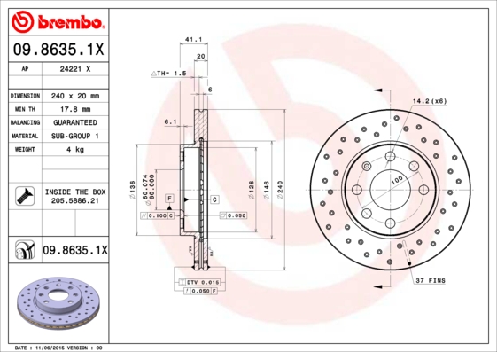 Remschijven Brembo 09.8635.1X