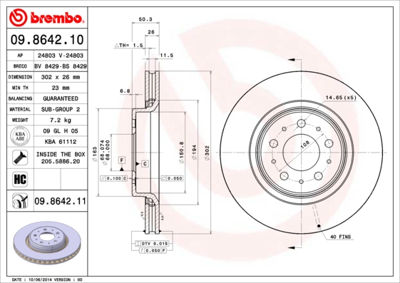 Remschijven Brembo 09.8642.11