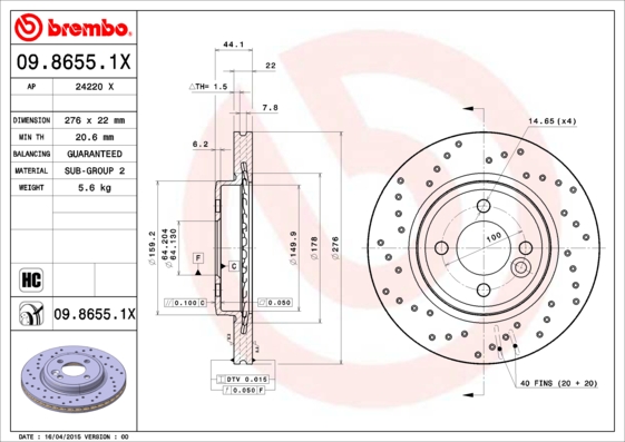 Remschijven Brembo 09.8655.1X