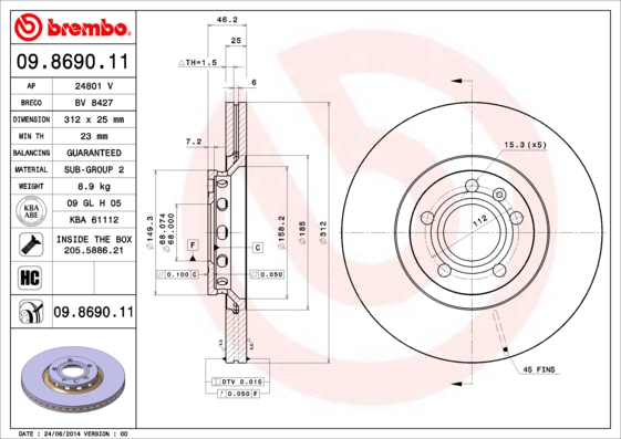 Remschijven Brembo 09.8690.11