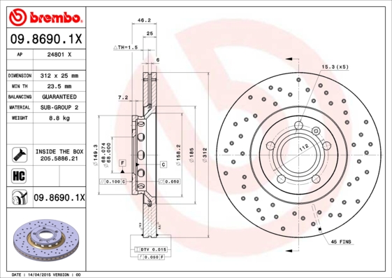 Remschijven Brembo 09.8690.1X