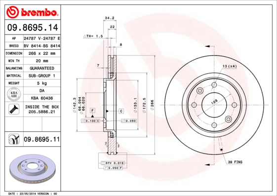 Remschijven Brembo 09.8695.11