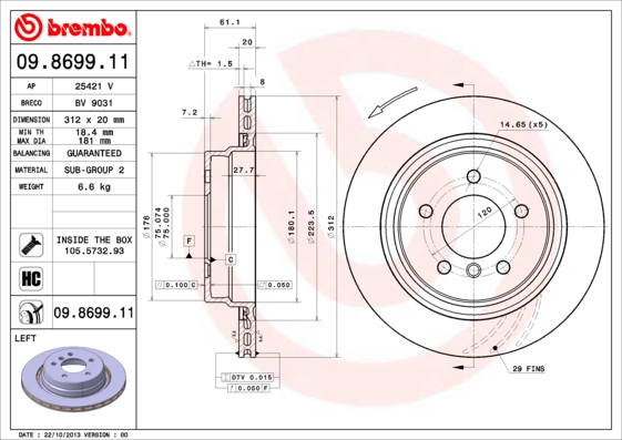 Remschijven Brembo 09.8699.11