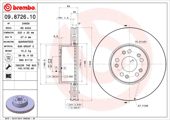 Remschijven Brembo 09.8726.10