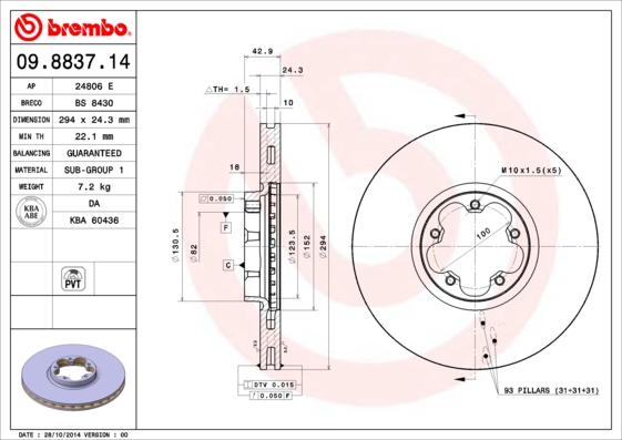 Remschijven Brembo 09.8837.14