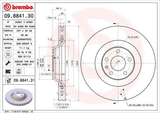 Remschijven Brembo 09.8841.31