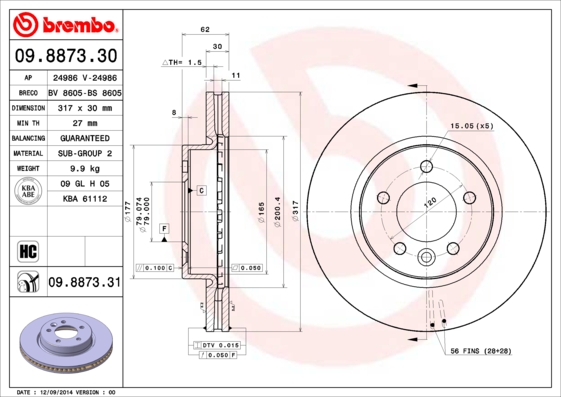 Remschijven Brembo 09.8873.31